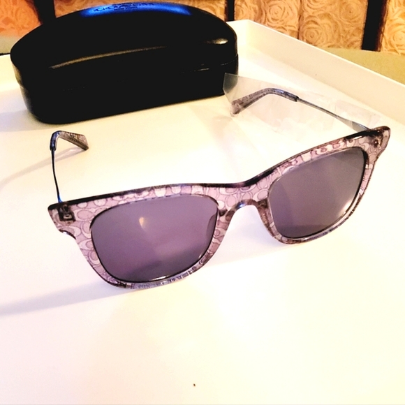 COACH LEGACY STRIPE SQUARE VIOLET/ PURPLE GLITTER SIGNATURE C  SUNGLASSES - Picture 4 of 8